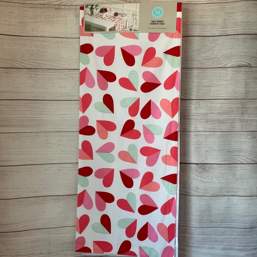 Martha Stewart Heart Table Runner Valentine's Day Dining Decor Cotton 14x72